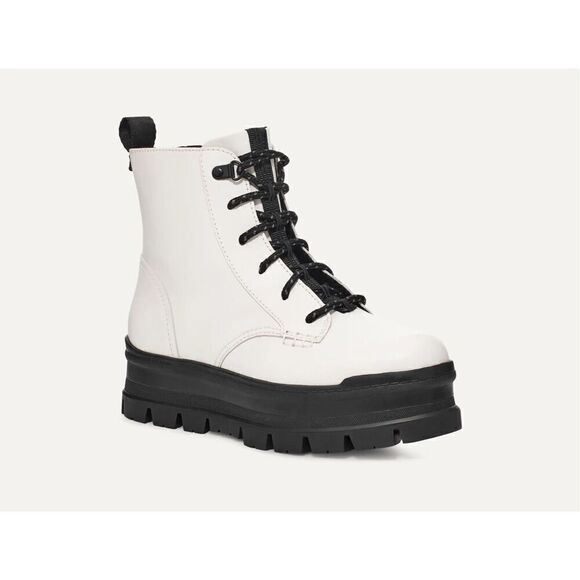 UGG Women's White Black Sidnee Waterproof Platform Lug Combat Boots Size 9 NWOT - Picture 1 of 13